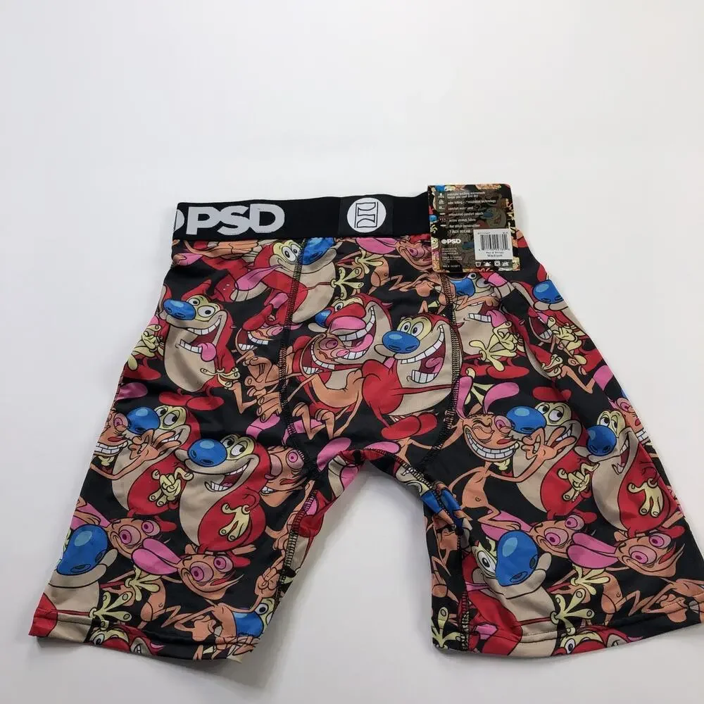 PSD NEW Medium 32-34 Men Ren & Stimpy Boxer Shorts 7 Inch Inseam Multicolor